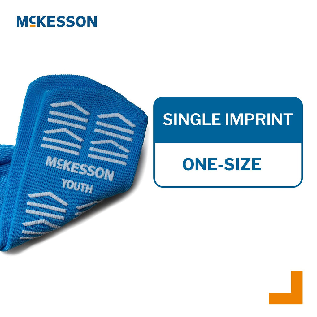 Slipper Socks McKesson Unisex Youth Single Tread Single Patient Use Light Blue 16-Y-3849
