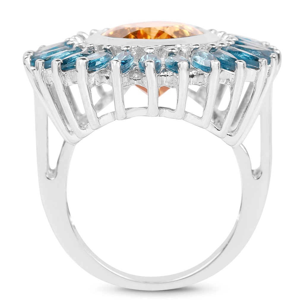 7.54 Carat Genuine Citrine & London Blue Topaz .925 Sterling Silver Ring