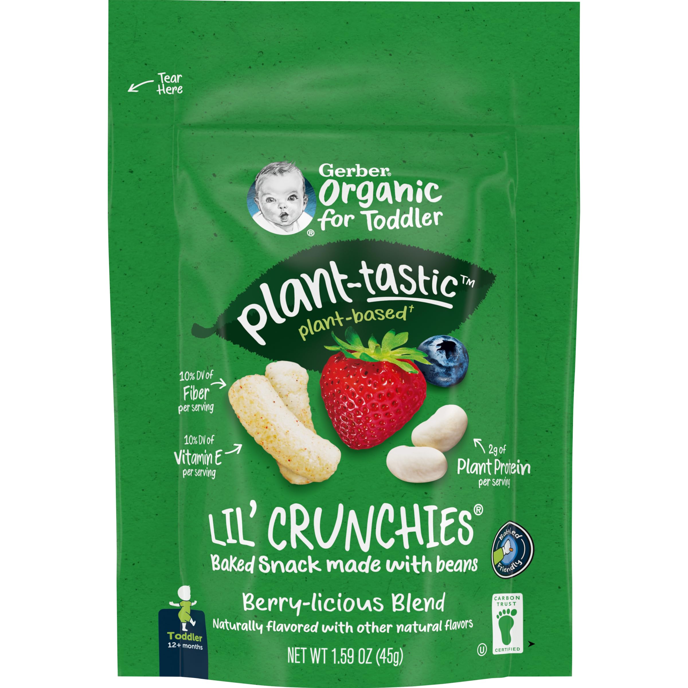 Gerber Toddler Food Organic Lil Crunchies Plant-tastic Berry-licious Blend Toddler Snacks Baby Food Baby Snacks 1.59 Ounce (4-Pack)