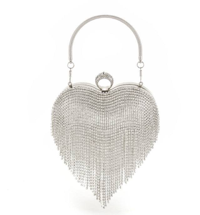Crystal Evening Clutch Bag with Tassel and Handle