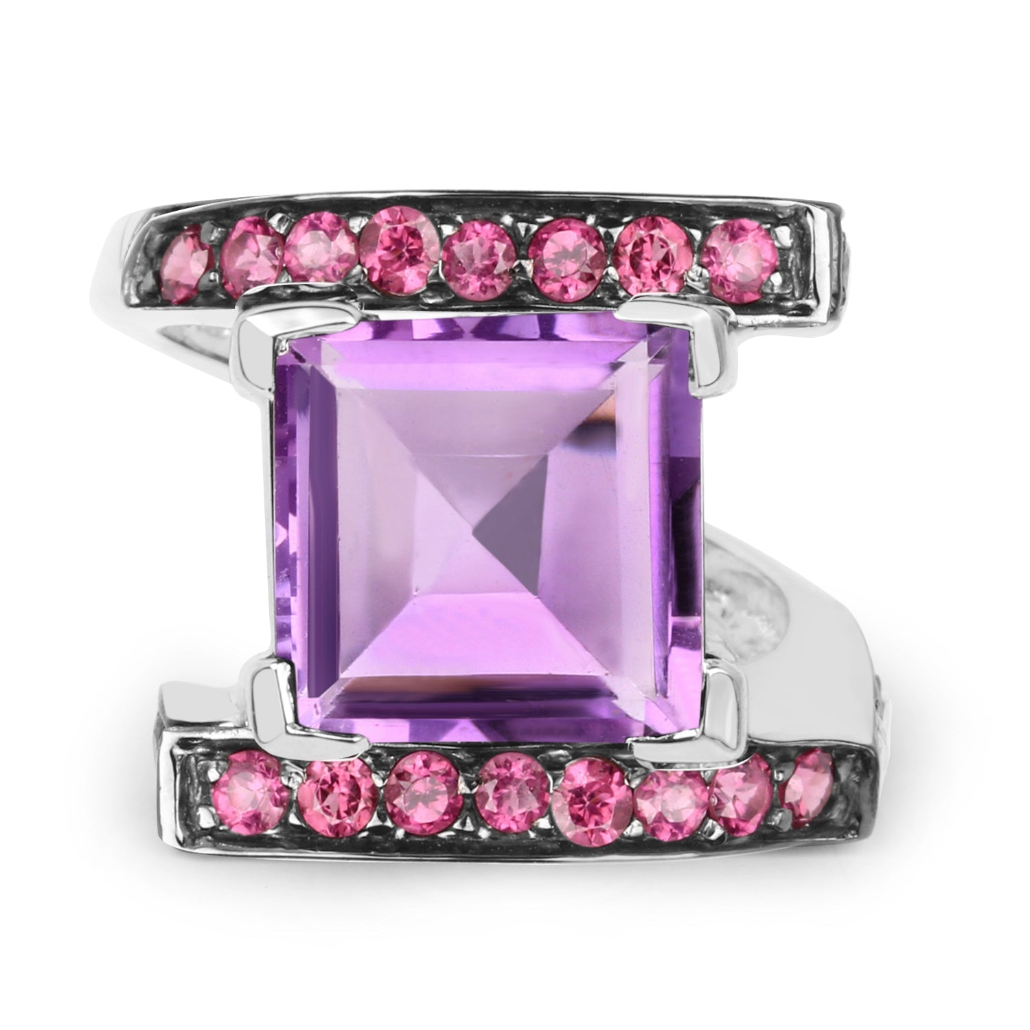 6.90 Carat Genuine Amethyst and Rhodolite .925 Sterling Silver Ring