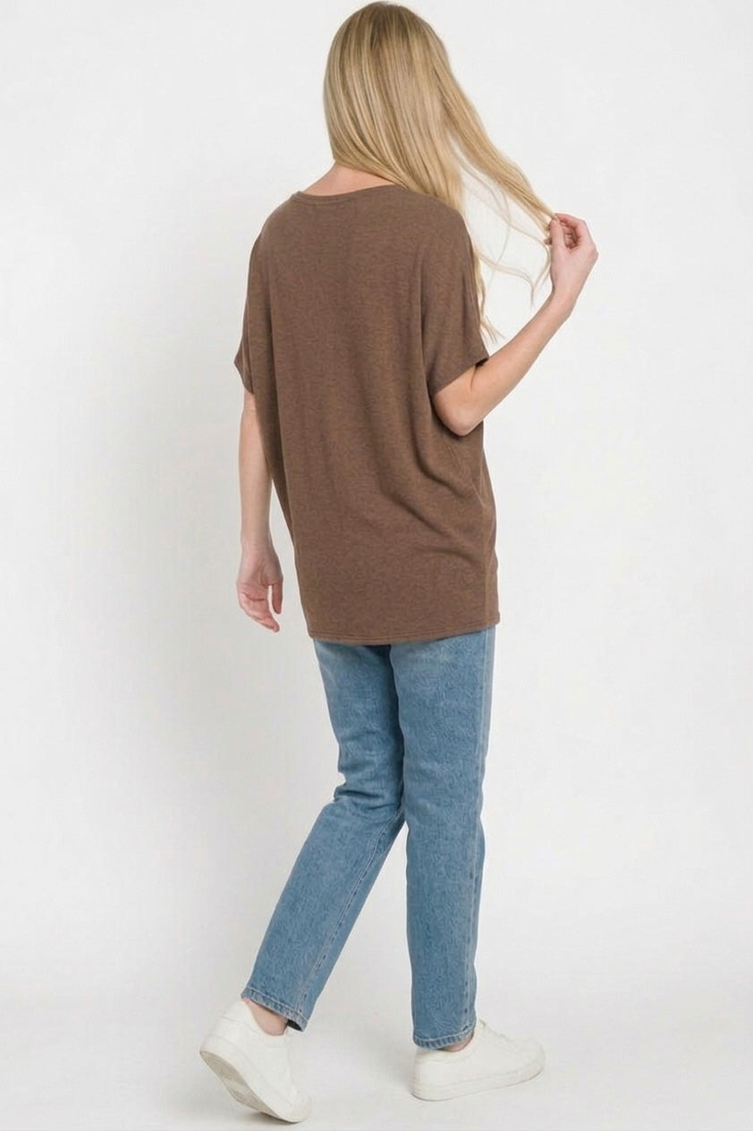 Zenana Hacci Dolman Sleeve Boat Neck Top