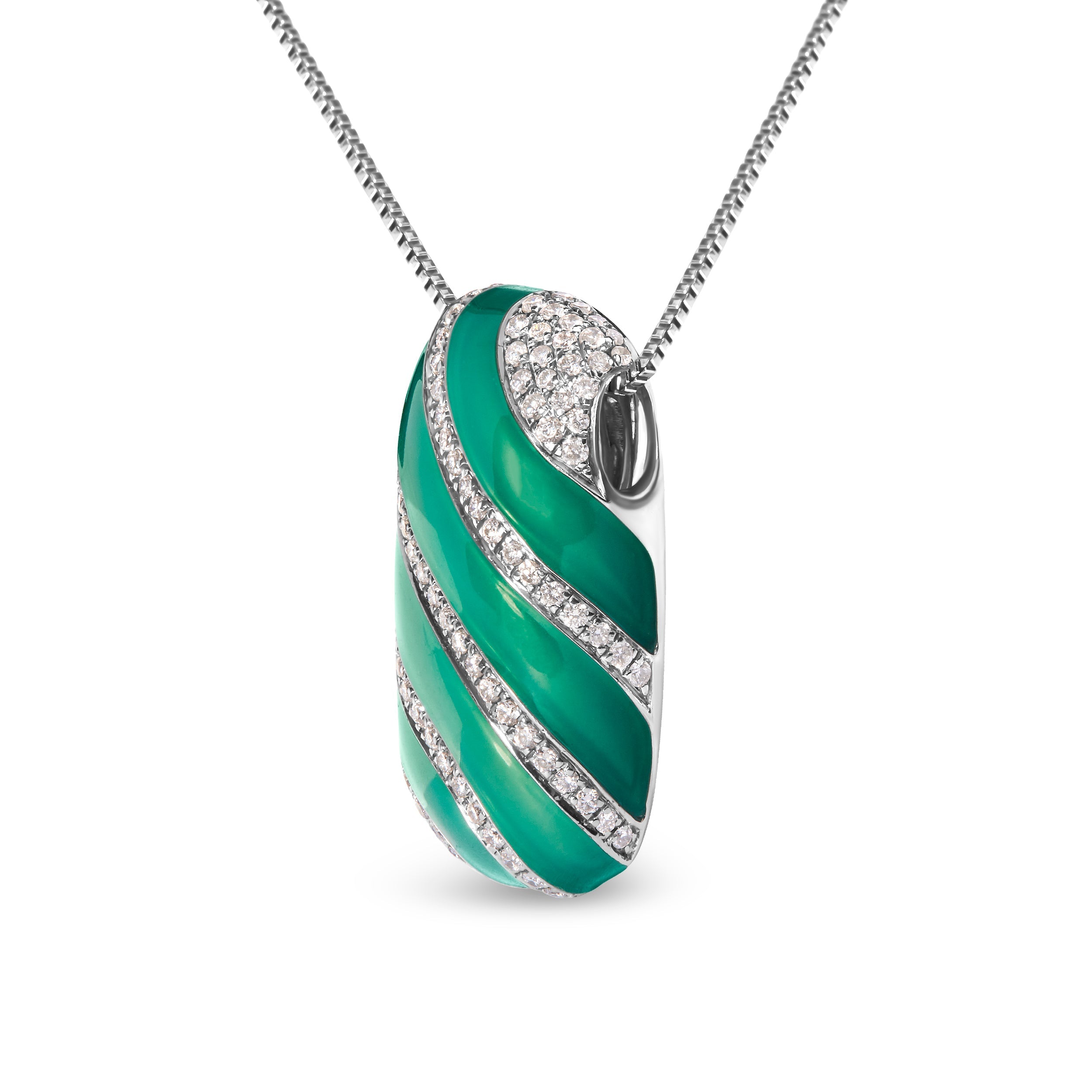 .925 Sterling Silver Turquoise Enamel and 1/2 Cttw Diamond Block 18" Pendant Necklace (F-G Color, VS1-VS2 Clarity)