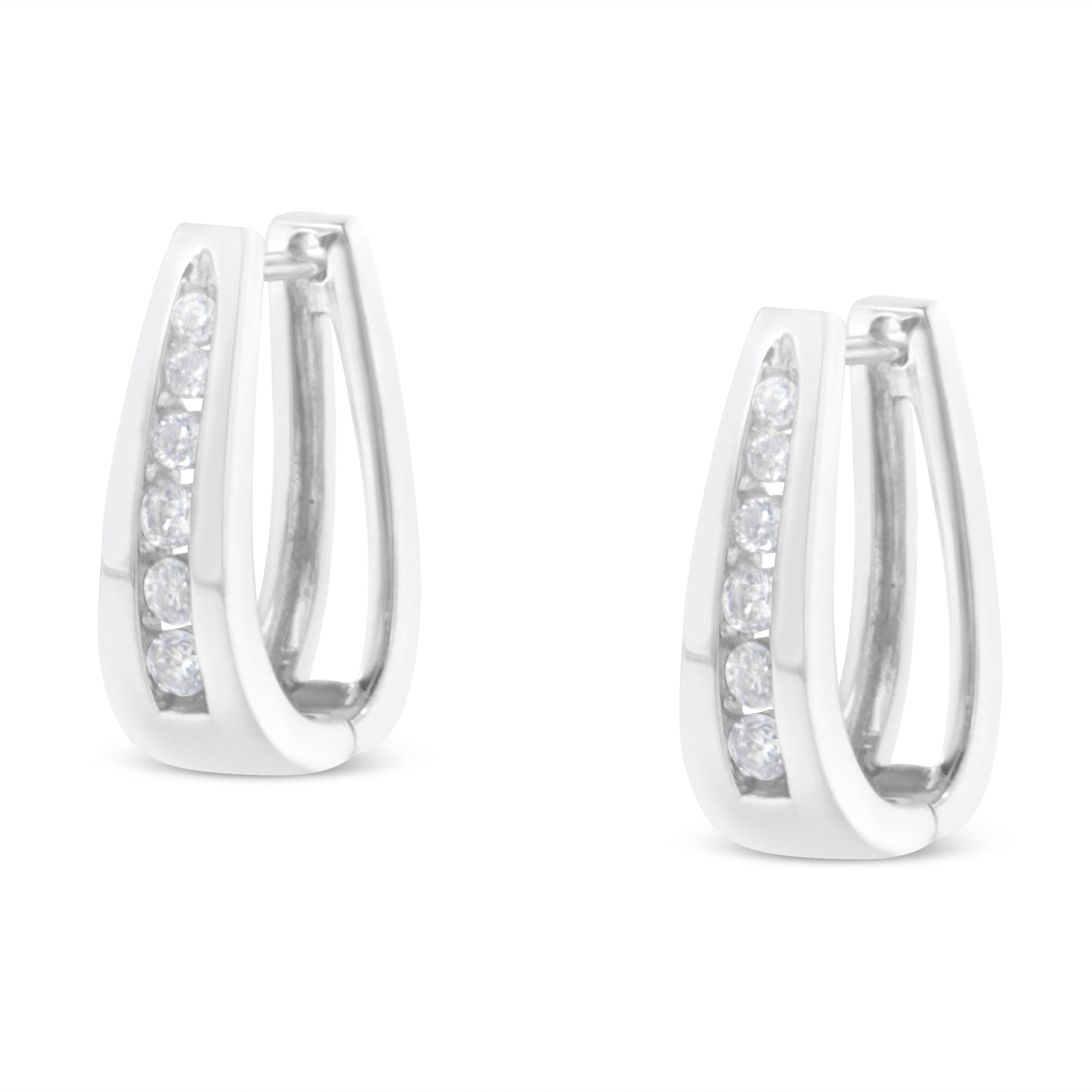 14k White Gold 1/4 Cttw Channel-Set Brilliant Round-Cut Diamond Hoop Earrings (I-J Color, I2-I3 Clarity)