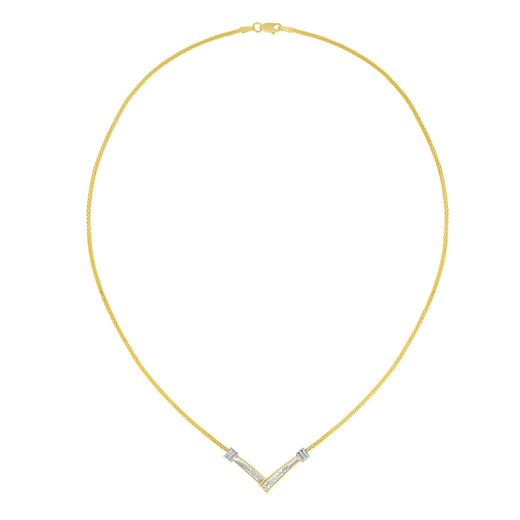 14K Yellow and White Gold 1/4 Cttw Princess Cut Diamond Channel-Set â€œVâ€ Shape 18" Pendant Necklace (H-I Color, SI2-I1 Clarity)