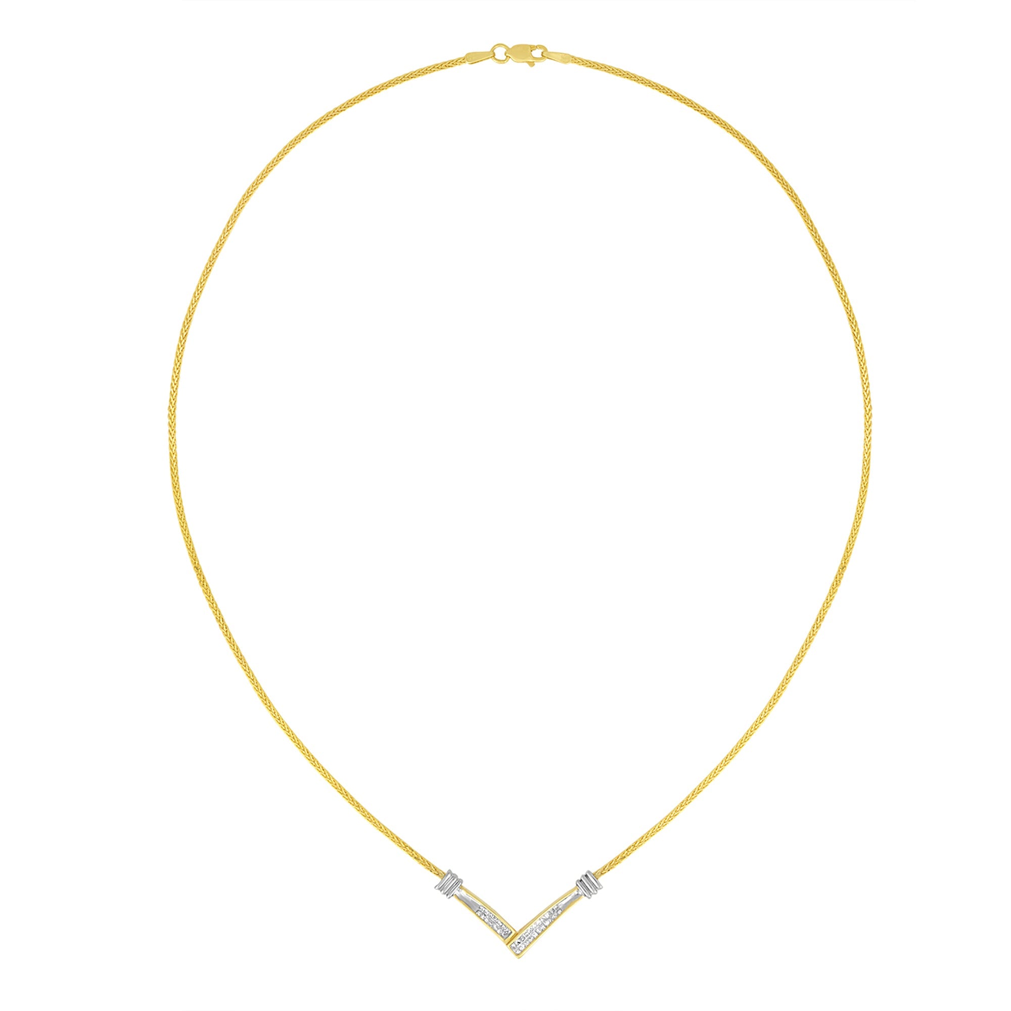 14K Yellow and White Gold 1/4 Cttw Princess Cut Diamond Channel-Set â€œVâ€ Shape 18" Pendant Necklace (H-I Color, SI2-I1 Clarity)