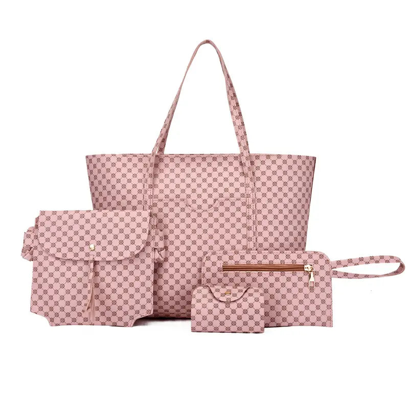 Stylish Geometric Tote Bag Set - Handbag, Clutch & Key Bag