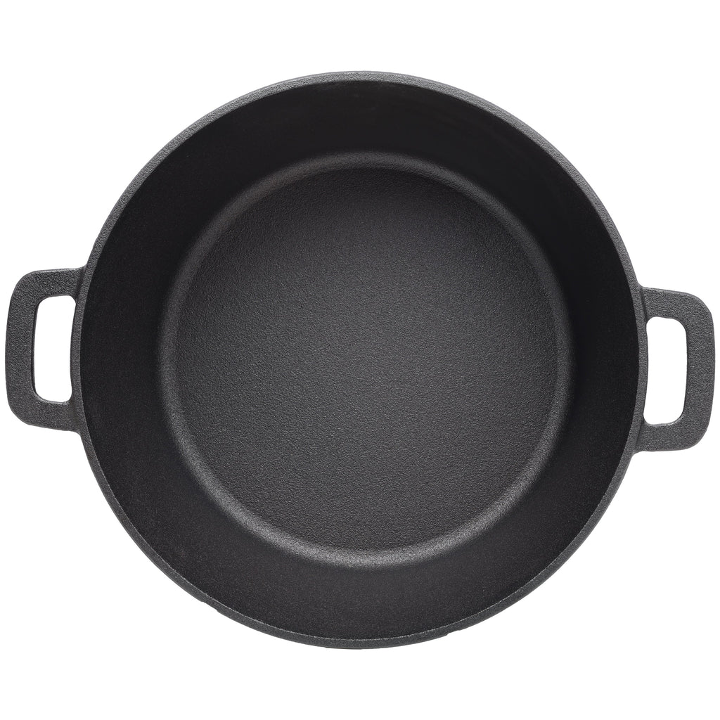 2 in 1 Pre-Seasoned Cast Iron Dutch Oven With Dual Handles, Outdoor Camping Deep Pot for Camping Fireplace Cooking BBQ Baking Campfire, 5 Quart.With 2pcs Silicone Handel Covers.