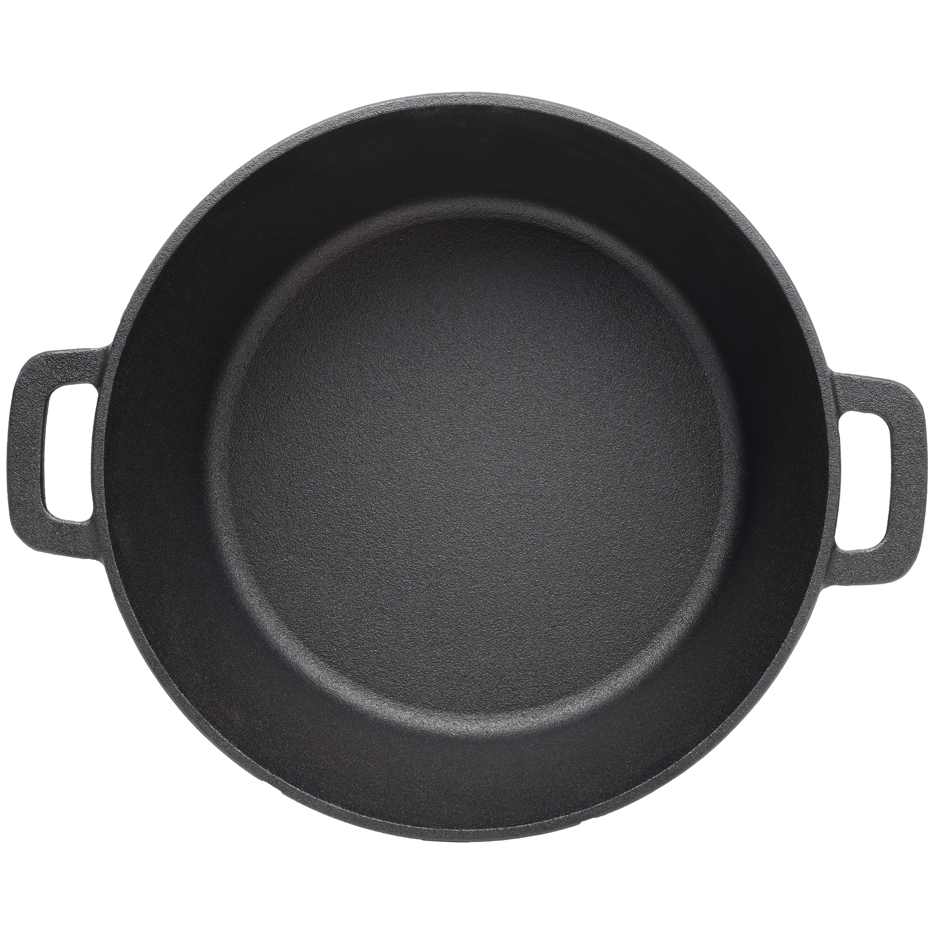 2 in 1 Pre-Seasoned Cast Iron Dutch Oven With Dual Handles, Outdoor Camping Deep Pot for Camping Fireplace Cooking BBQ Baking Campfire, 5 Quart.With 2pcs Silicone Handel Covers.