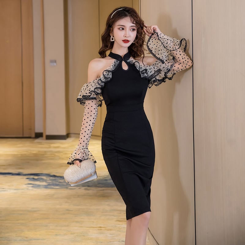 Long-sleeved Slim-neck Women's Pencil Skirt