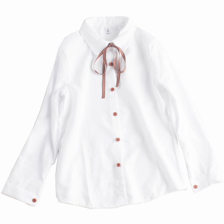 New Women's White Long Sleeve Shirt with Bow Tie