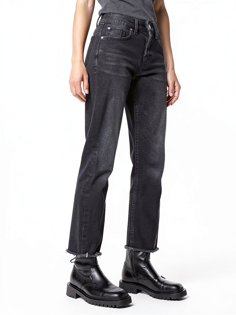 Frayed Denim High Rise Straight Leg Jeans, Size 28