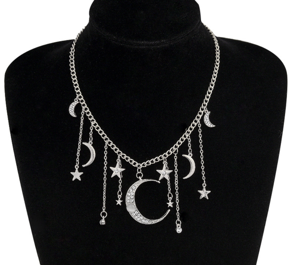 Star and Moon Tassel Pendant Chain Necklace