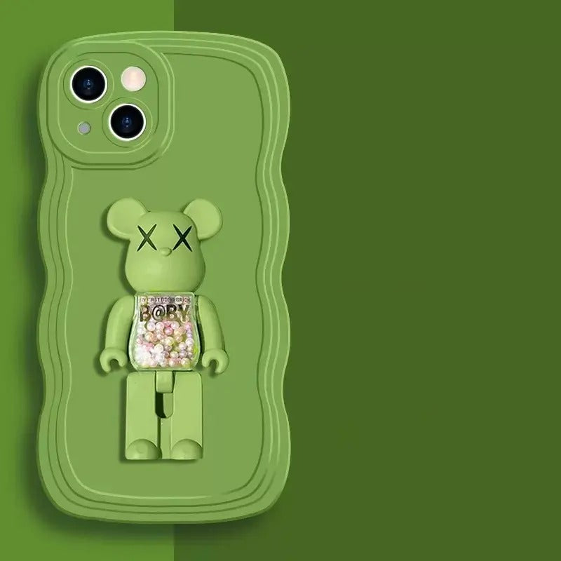 Wave Edge Phone Case with 3D Bear Bracket for iPhone