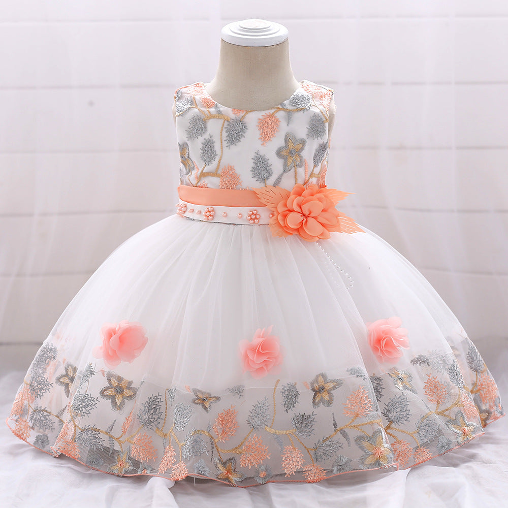 New Baby Girl's 1st Birthday Dress with Floral Design