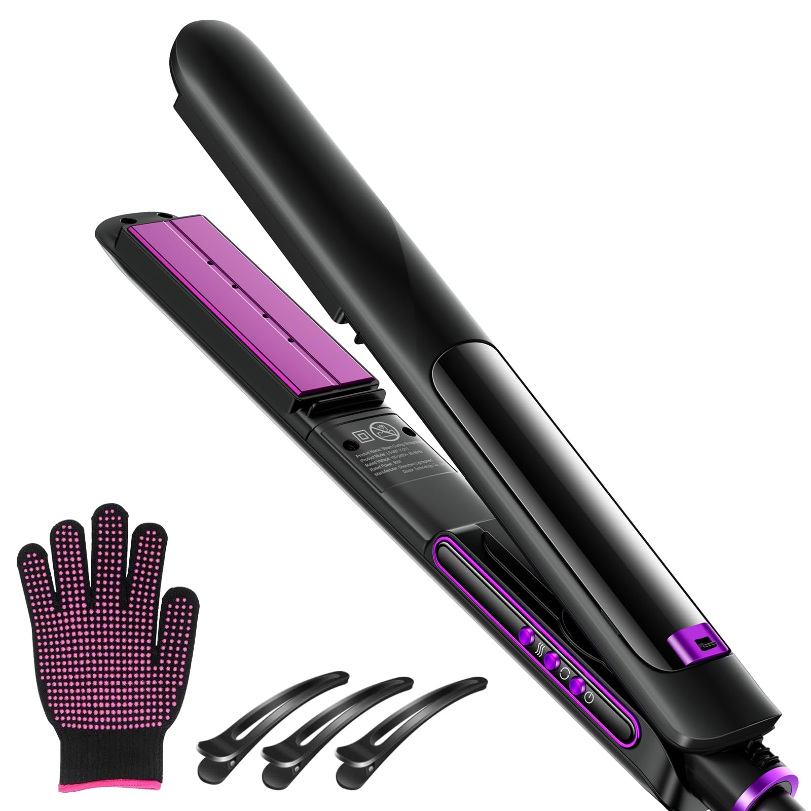 DRFLASH Steam Straighteners for HairTitanium Flat Iron Hair Straightener and Curler 2 in 1 with 5 Temperature SettingsFast Heat-upWater&Negative Ion Hair Care&Wide Voltage for Travel