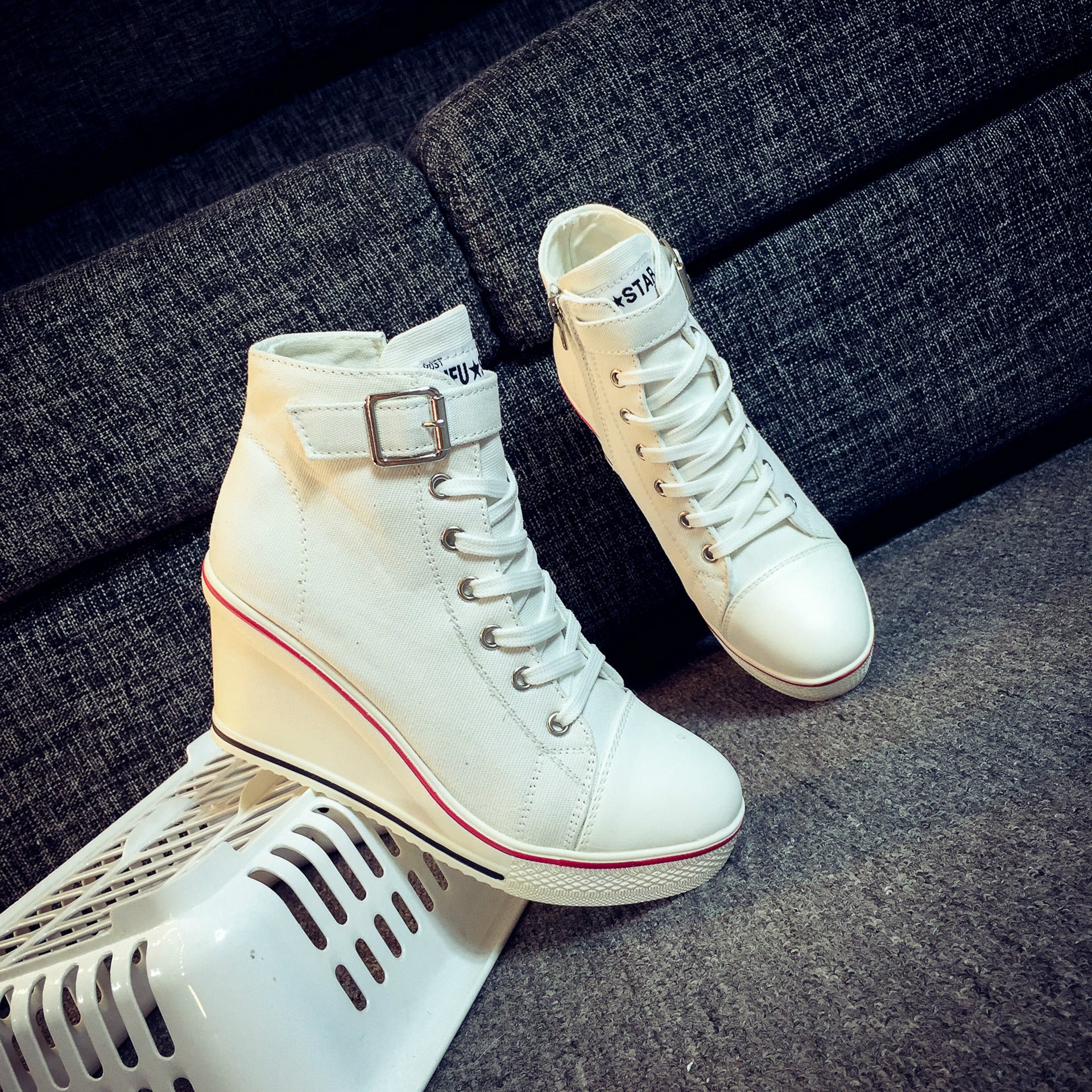 Women's High-Top Canvas Wedge Heel Platform Shoes