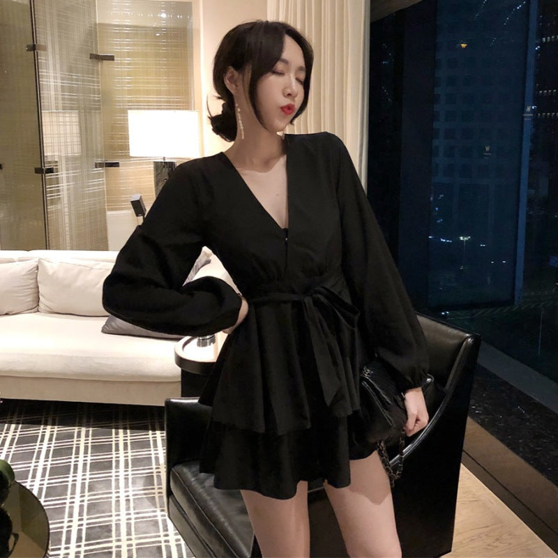 New Women's Loose High-Waist Cross V-Neck Dress