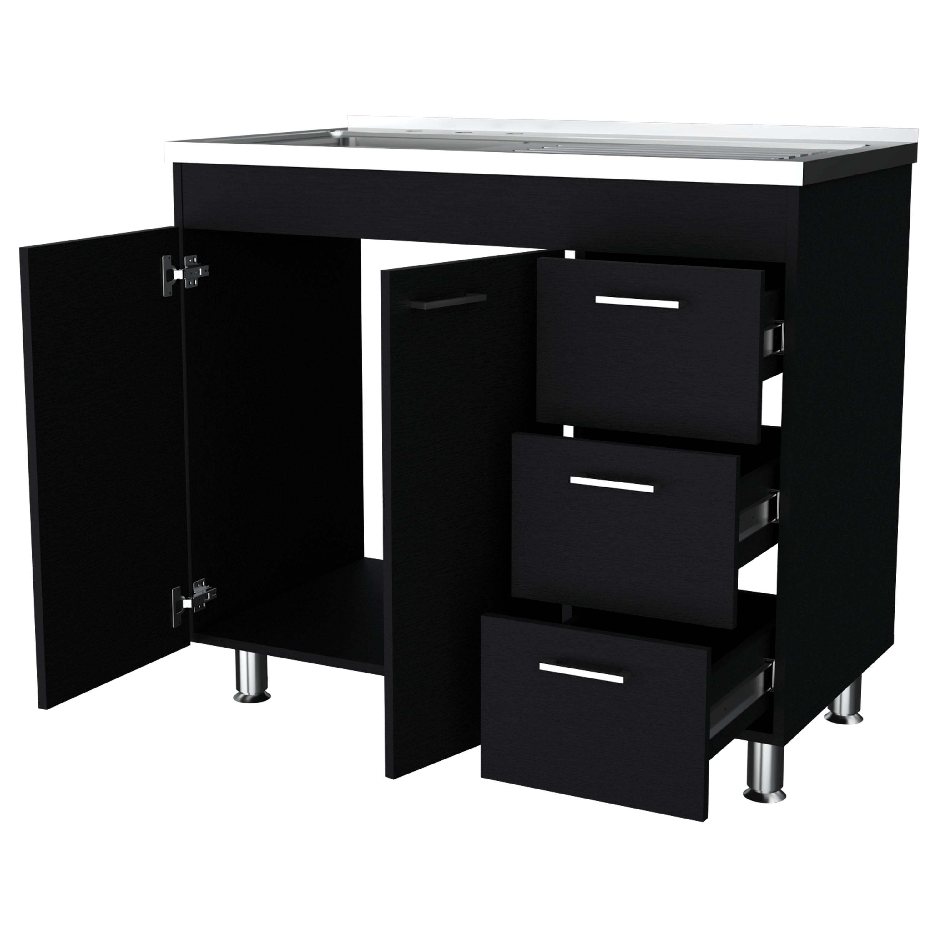 Wenge 2-Door 3-Drawer Kitchen Cabinet