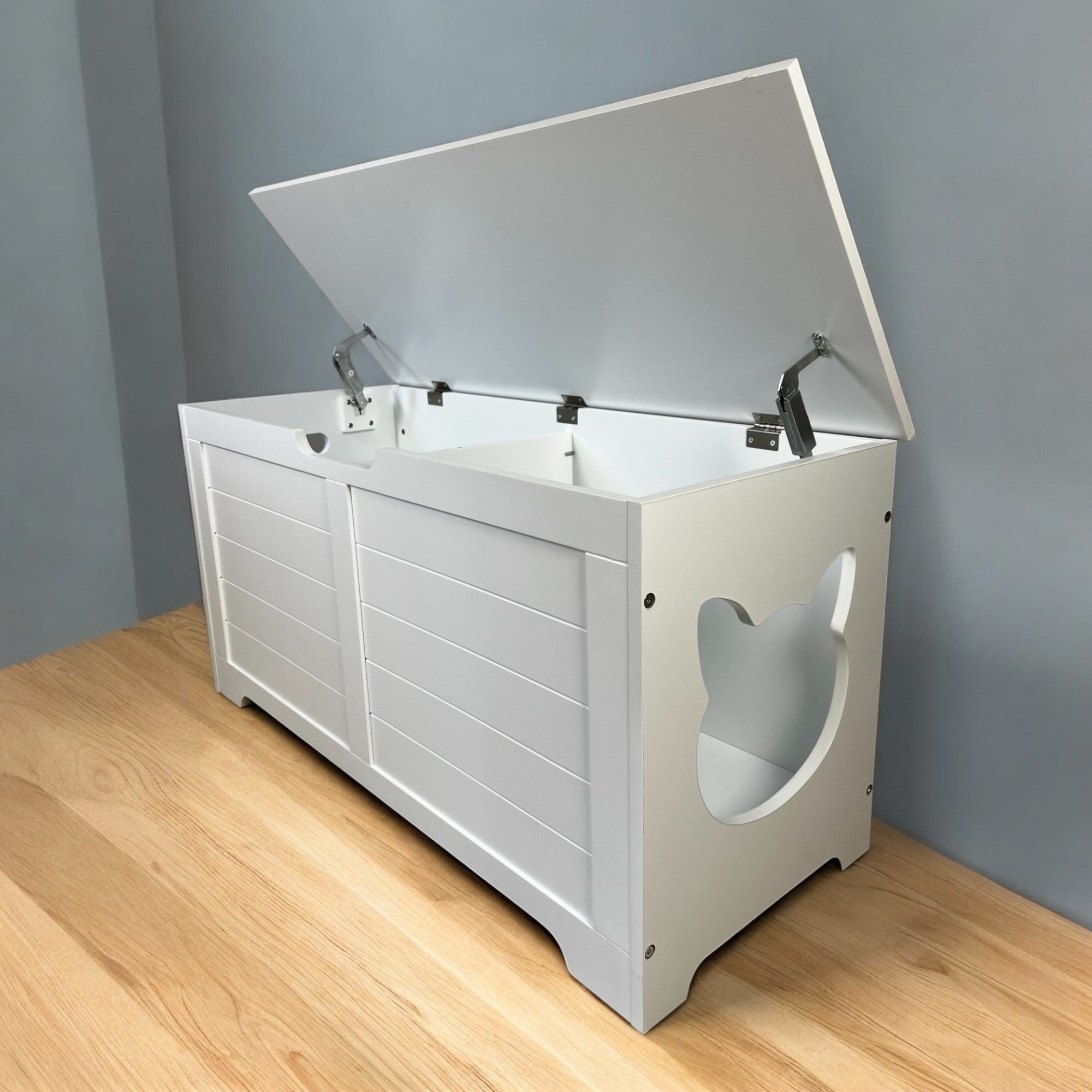 39.4' Top open Cat Litter Box Enclosure Furniture, Cat Washroom, Hidden Litter Box Cover, Cabinet for Large Cat, Dog Proof Cat Litter Boxes, Hideaway Litter Box, Cat House, White