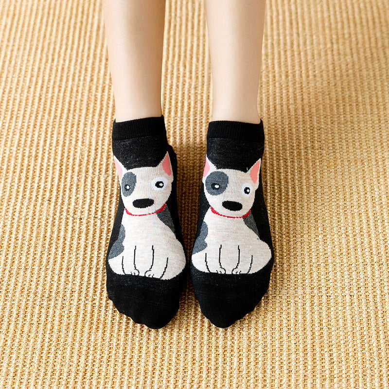 Women's Cartoon Ankle Socks with Dog and Cat Patterns