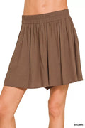 Zenana Woven Elastic Band Shorts With Pocket