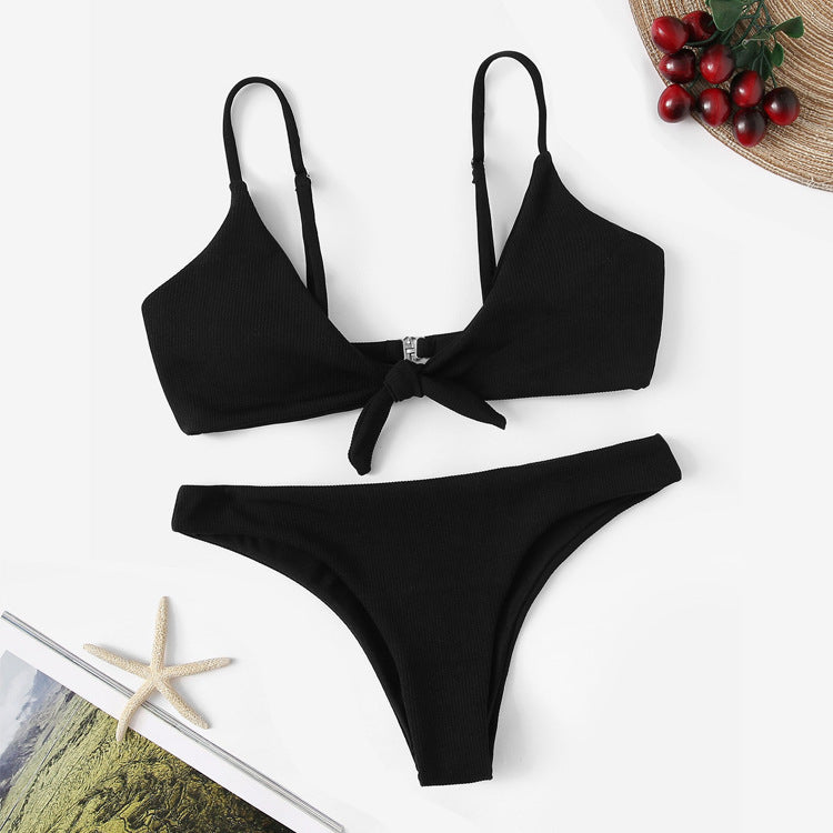 2019 New Stylish Striped Bikini with Front Tie Design