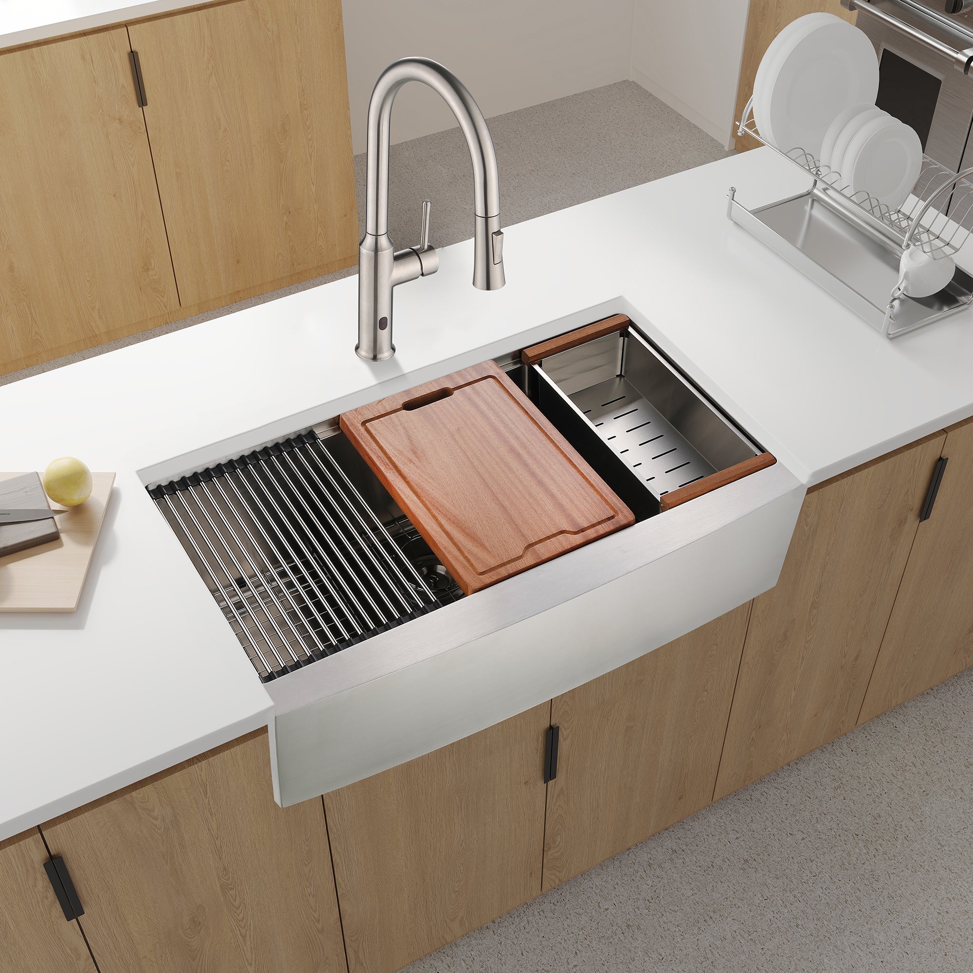 33x22x10'Farmhouse Apron Single Bowl Stainless Steel Kitchen Sink with Workstation