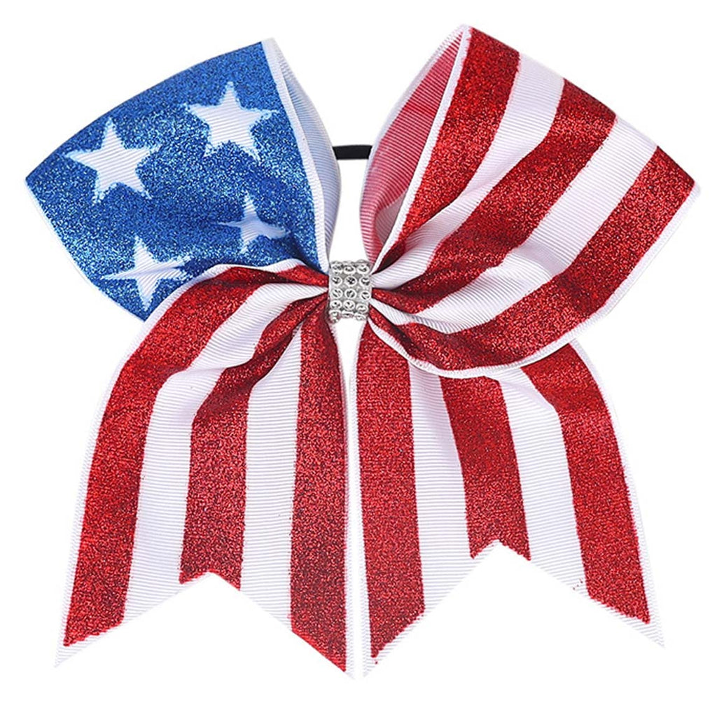 July Fourth Hair Bow Red White Blue Hair Bow for Women Girls Glitter Large Cheer Hair Bow Hair Ties Patriotic Hair Band Ponytail Holder TSFQ04 (Cheer Bow 1)