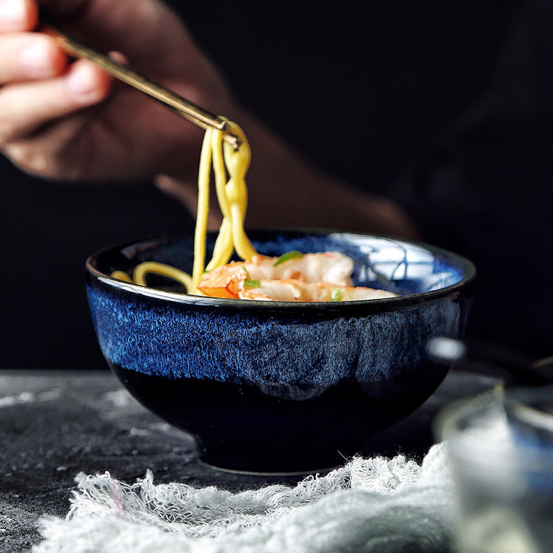 Japanese Glazed Ceramic Bowl Set for Noodles and Salad
