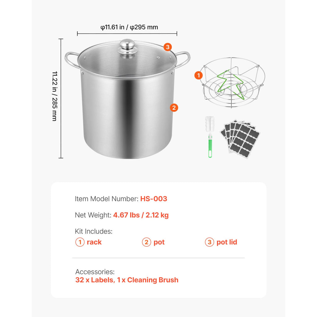 Canning Pot with Rack and Glass Lid 21 QT Stainless Steel Waterbath Canner