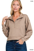 Zenana Scuba Half Zip Pullover With Kangaroo Pockets