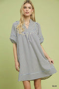 Umgee Striped Puff Sleeve Shift Dress