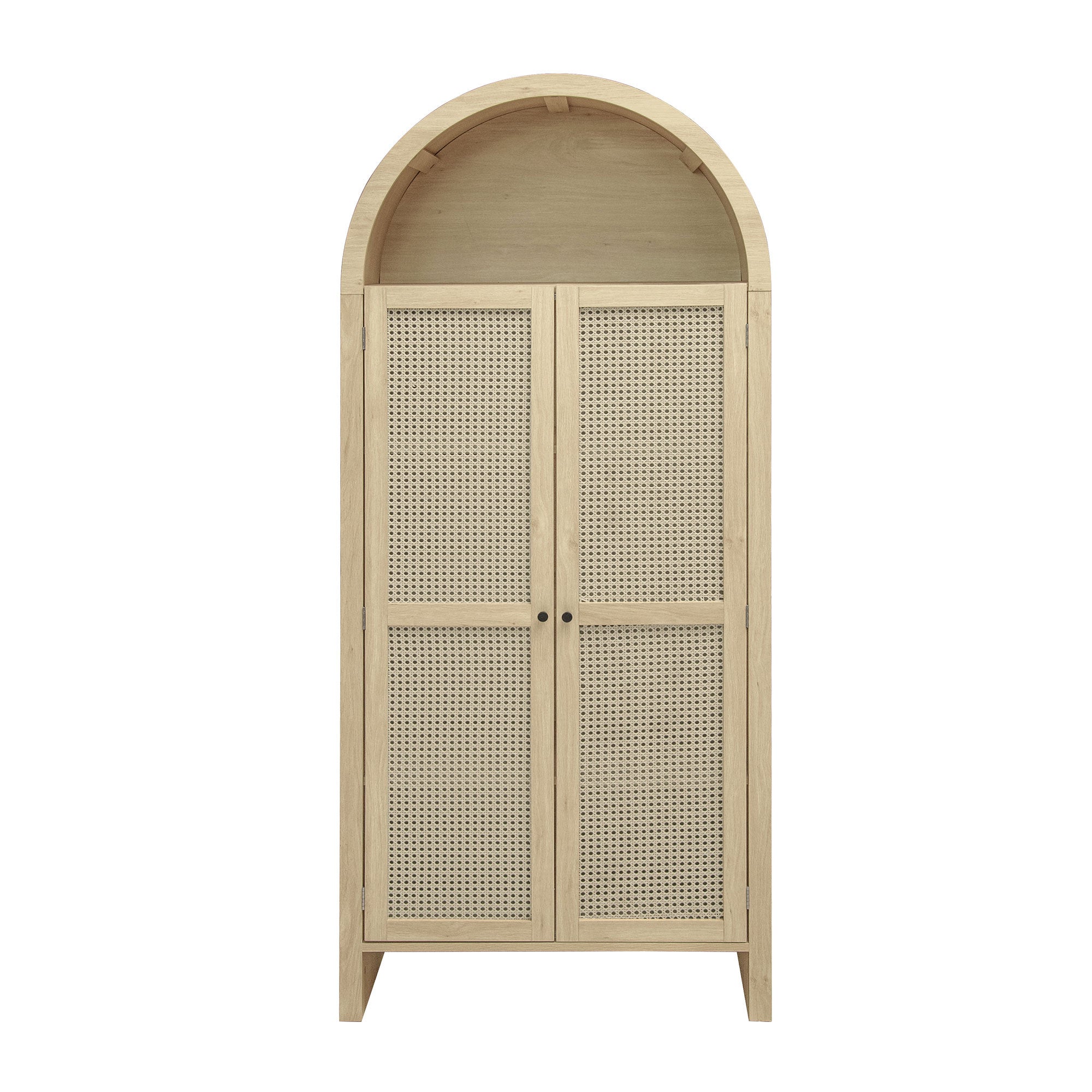 70.28' Tall Arched Kitchen Pantry, Arched Storage Display Cabinet with 2 Drawers & Adjustable Shelves, Rattan Door Versatile Storage Cabinet for Kitchen, Dining Room, Living Room