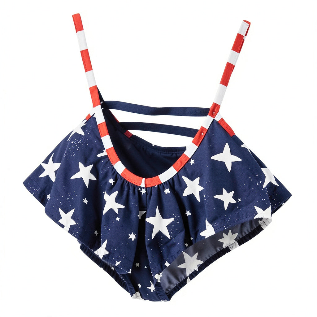 California Waves Juniors Navy Americana Strappy Flounce Bikini Top, Size Small