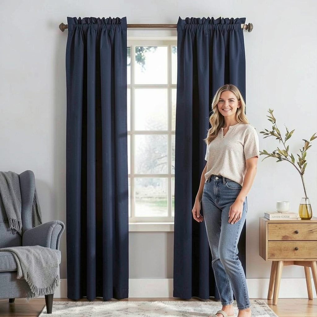 Sun Zero Bella 84 Curtain in Navy Single Panel, 54X84