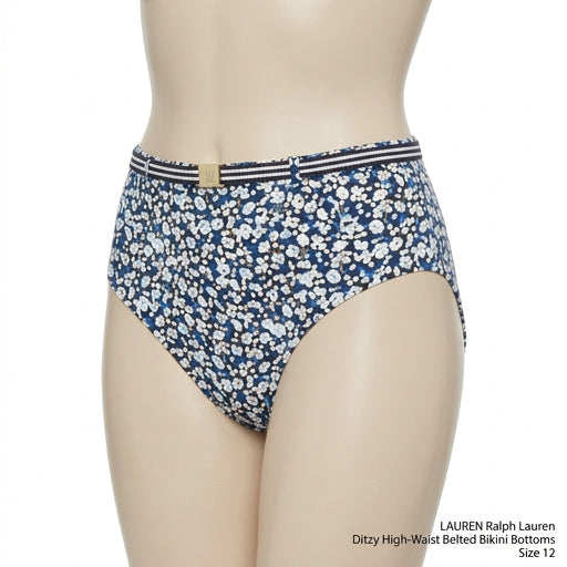 LAUREN Ralph Lauren Ditzy High-Waist Belted Bikini Bottoms, Size 12