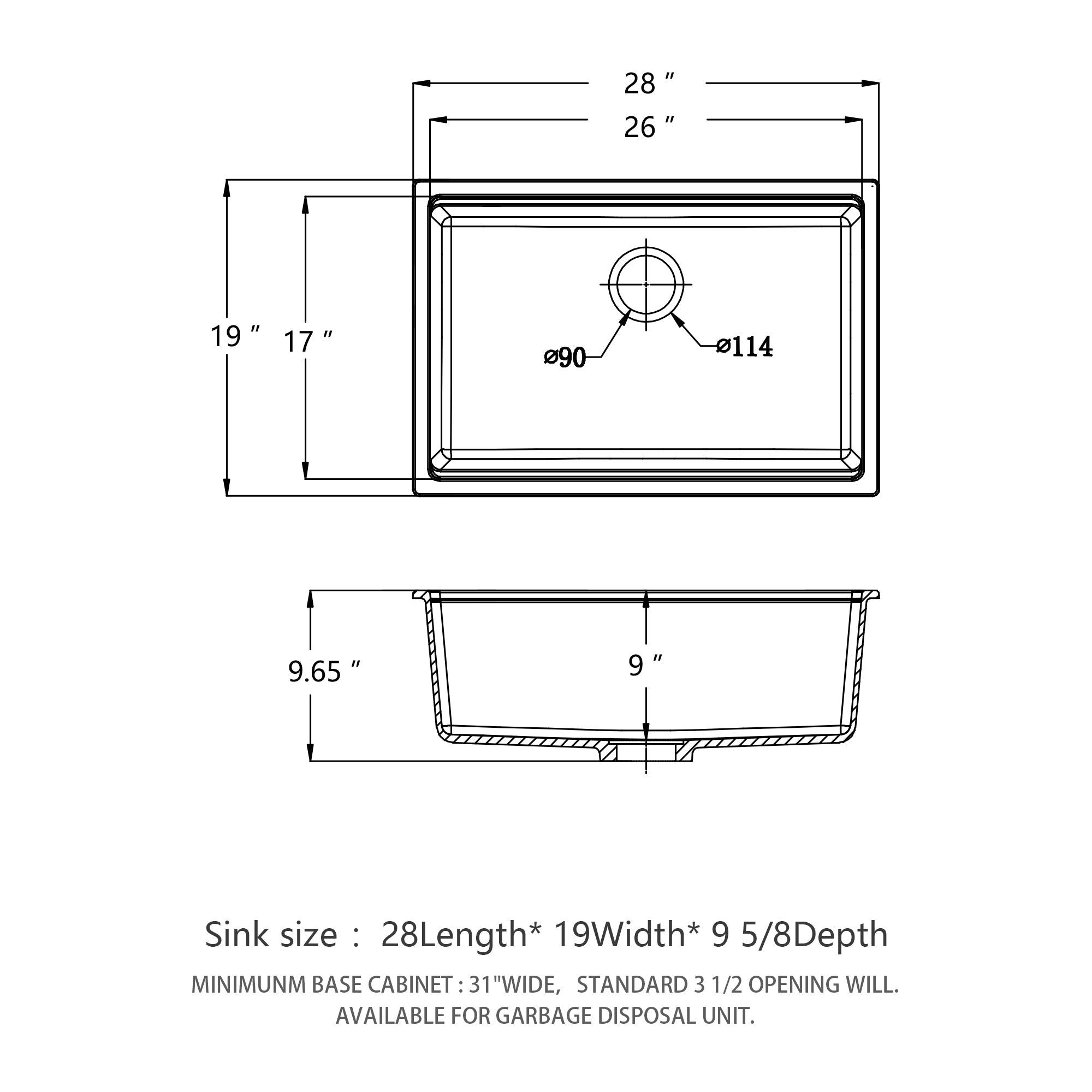 Quartz Kitchen Sink - 28' x 19' Black Granite Composite Workstation Undermount