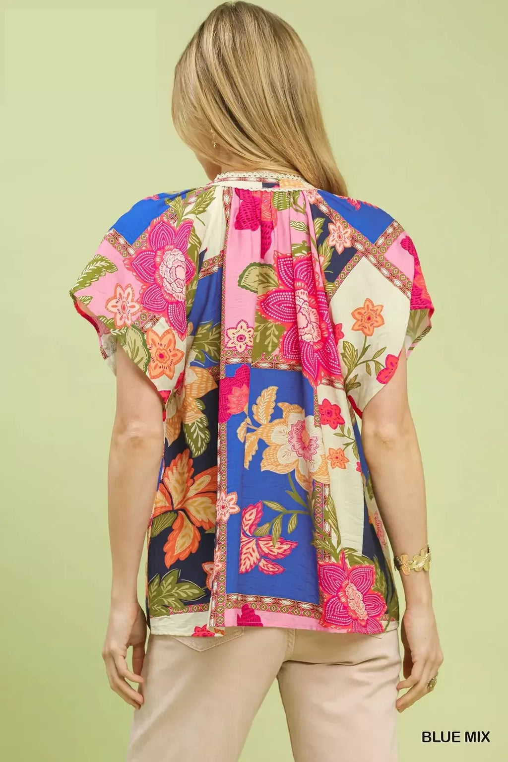 Umgee Mix Floral Patchwork Tassel Tie Top
