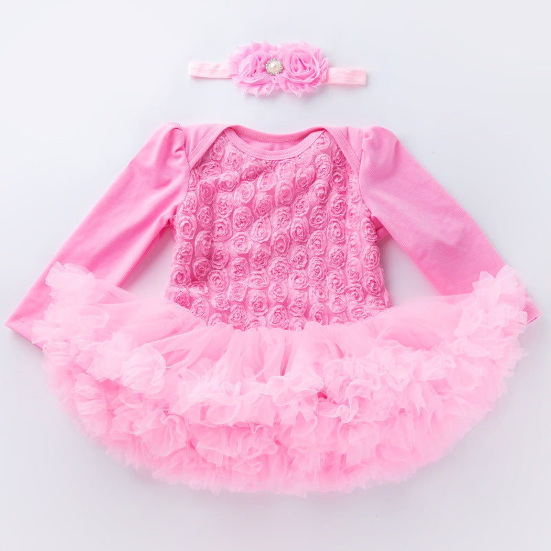 New Autumn Fashion Solid Color Baby Romper Dress Set