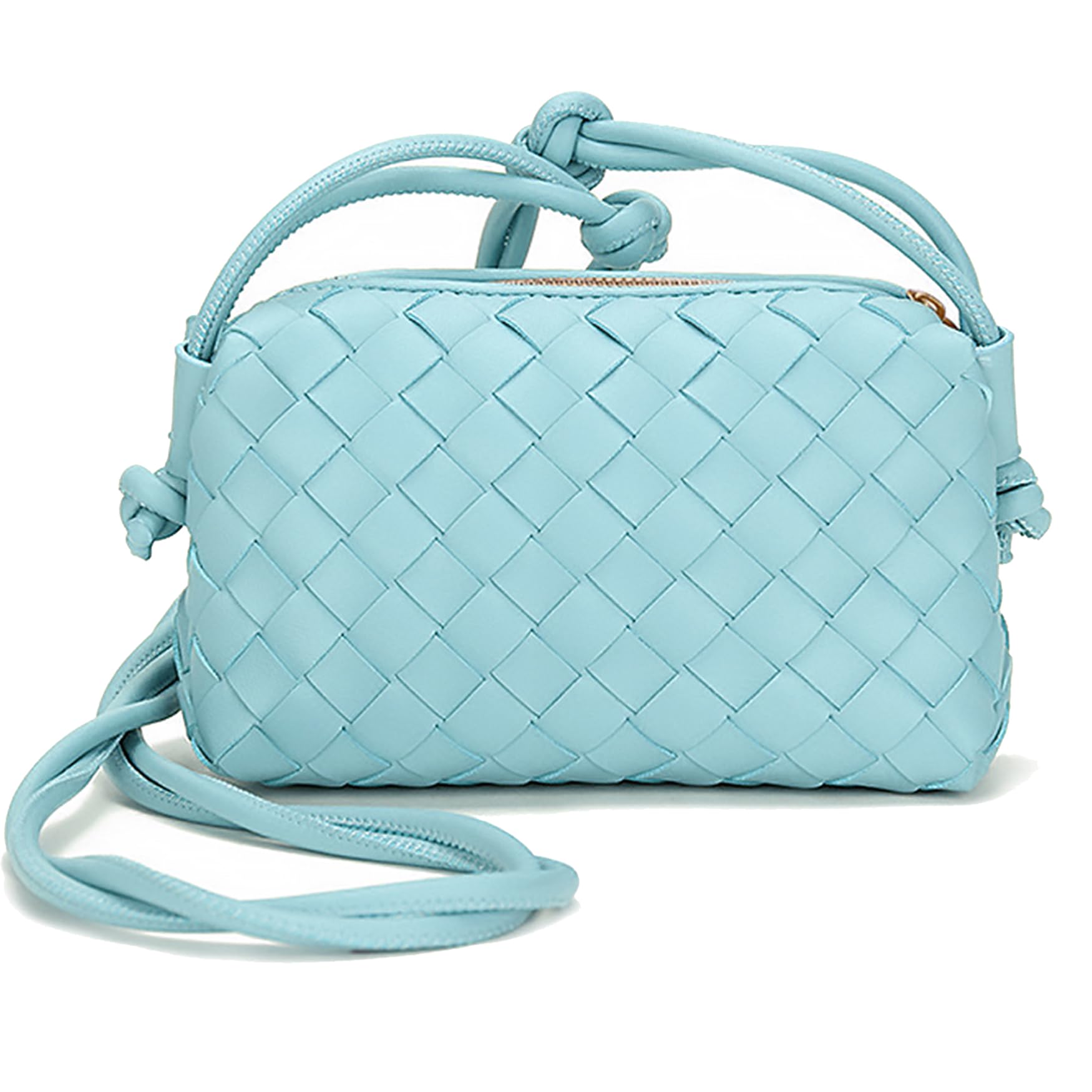 Woven Crossbody Bags For Women Small Handmade Purse Clutch Shoulderbag Handbag Zipper Closure (Sky Blue)