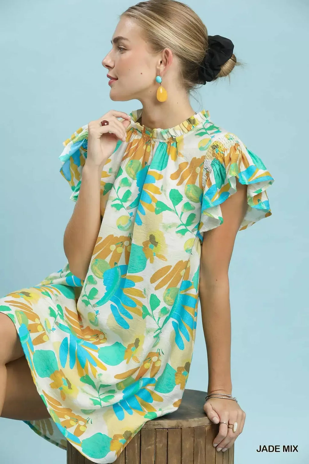 Umgee Ruffled Botanical Print Mini Dress