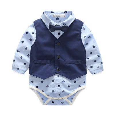 Boys' Bow Tie Vest and Long Sleeve Romper Set
