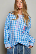 POL Gingham Embroidered Palm Tree Blouse