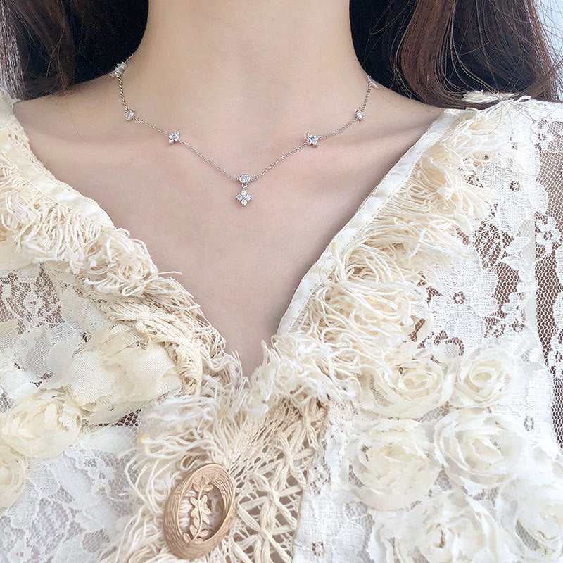Zircon Flower Necklace and Clavicle Chain