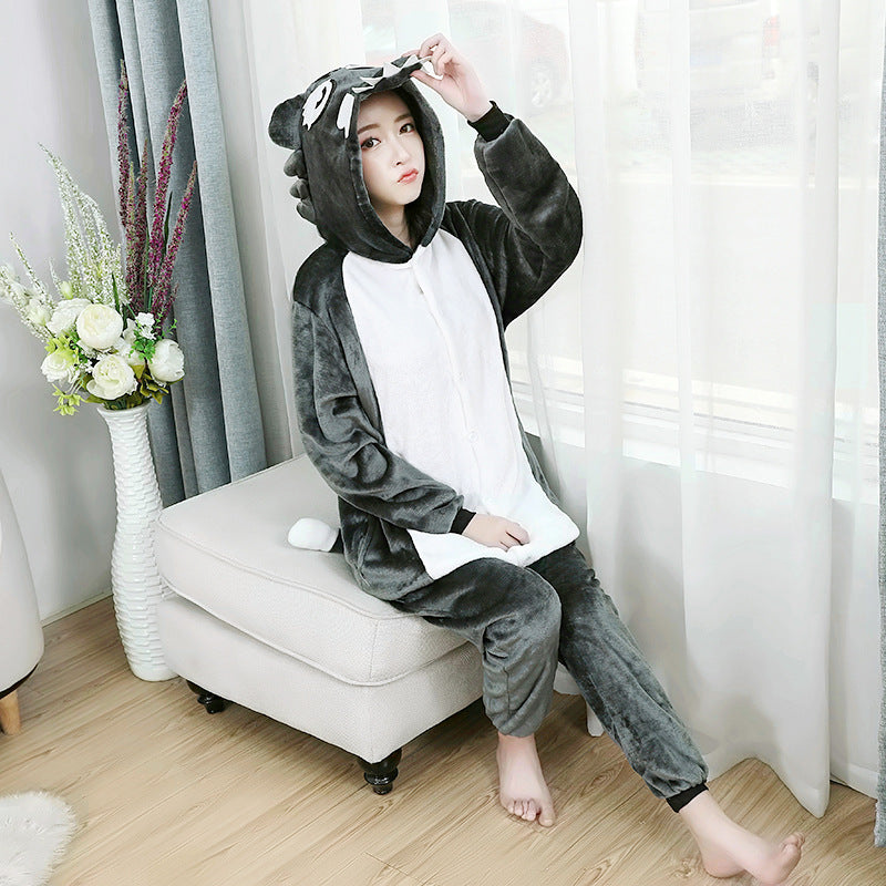 Gray Wolf Cartoon Pajamas and Loungewear Set