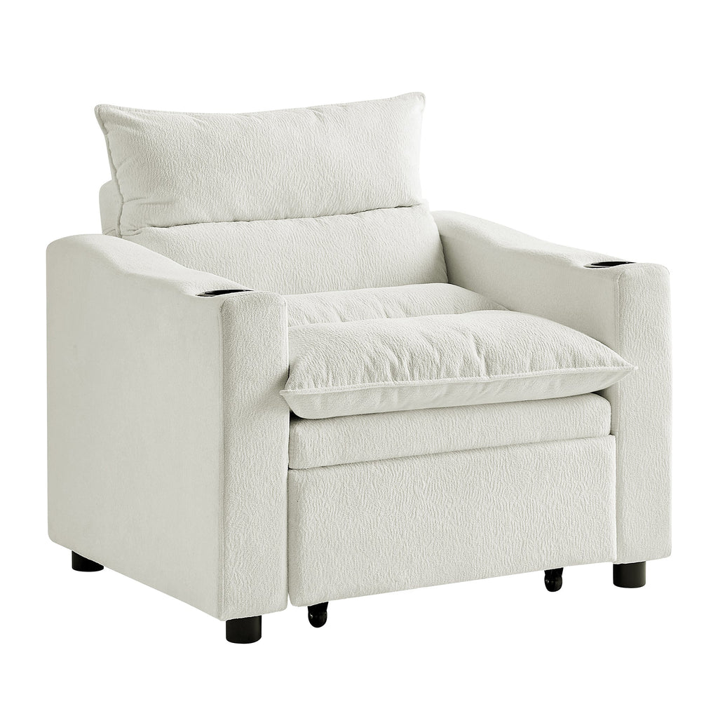 Sleeper Sofa Chair Bed, Convertible Sofa Chair 3-in-1, Adjustable Sleeper Chair Pullout Sofa Bed with Modern Velvet Fabric for Living Room Apartment Small Space, Beige