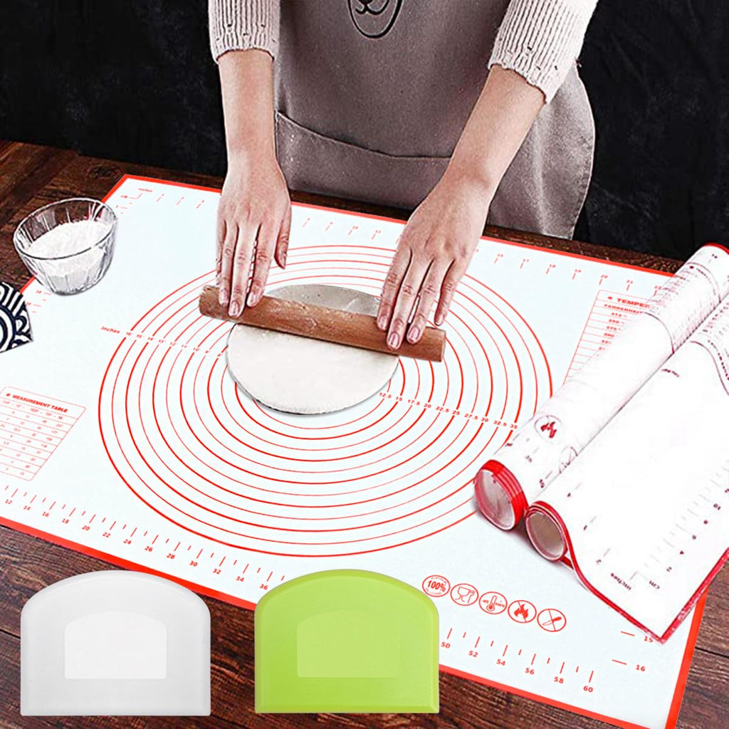 16" x 24" Large Silicone Pastry Mat for Rolling Dough Non SlipSilicone Baking Mat Non StickCilicone Fondant Mat Pie Cookie Dough Rolling Mat Kneading Cutting Mat with Measurement (Red-L)
