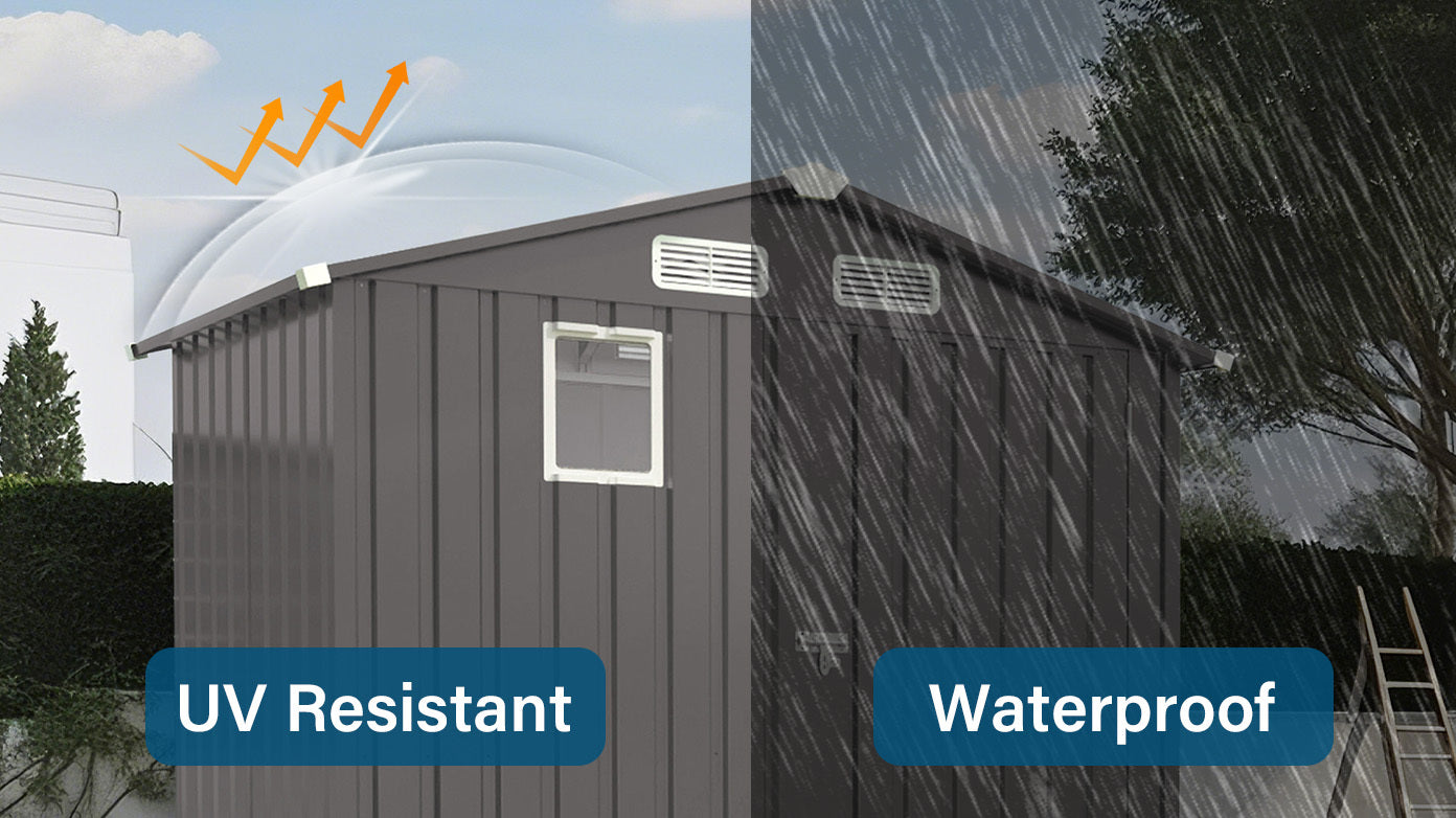 6X3.5FT Compact Metal Outdoor Storage Shed with Peaked Roof and Lockable Door, Gray,