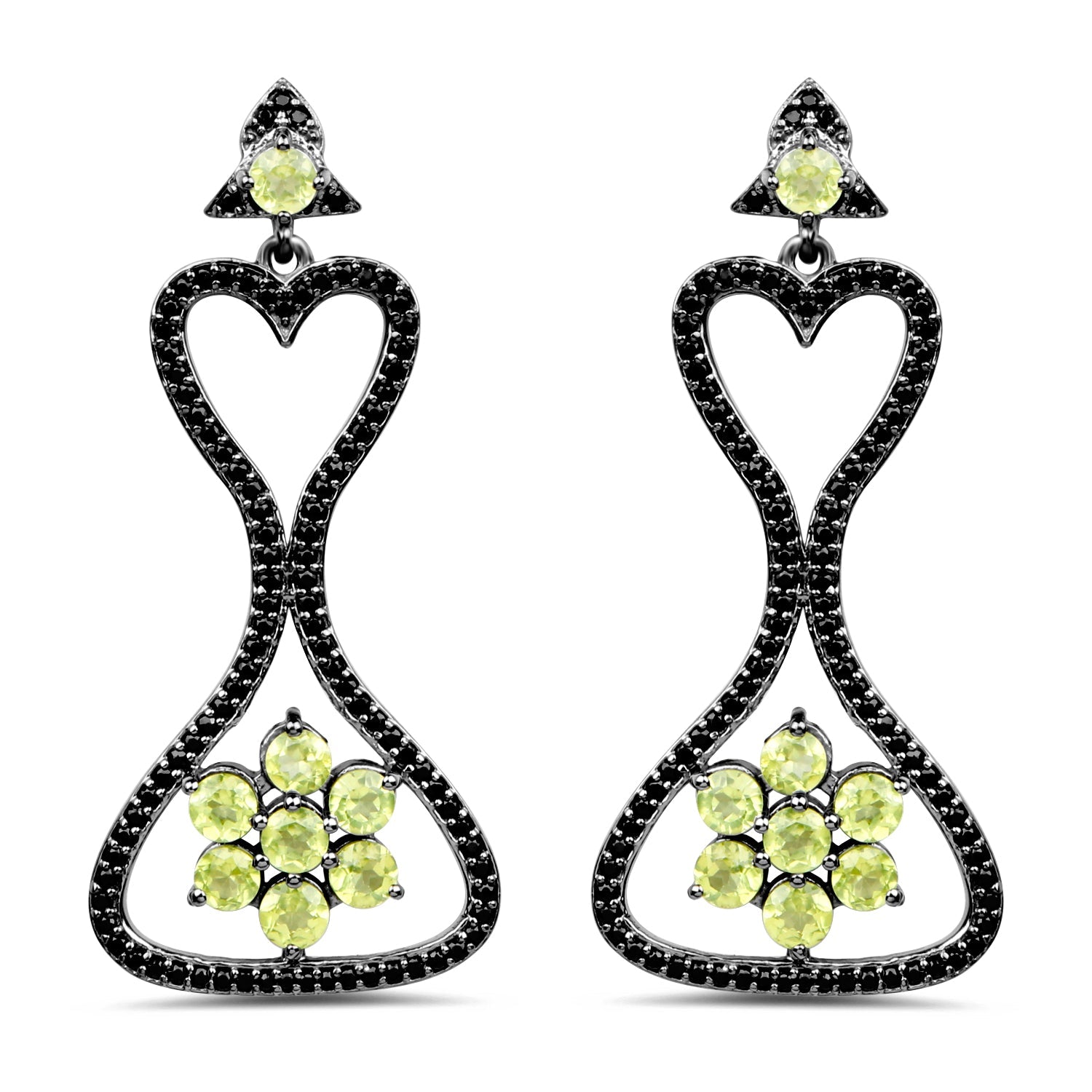 6.93 Carat Genuine Peridot and Black Spinel .925 Sterling Silver Earrings